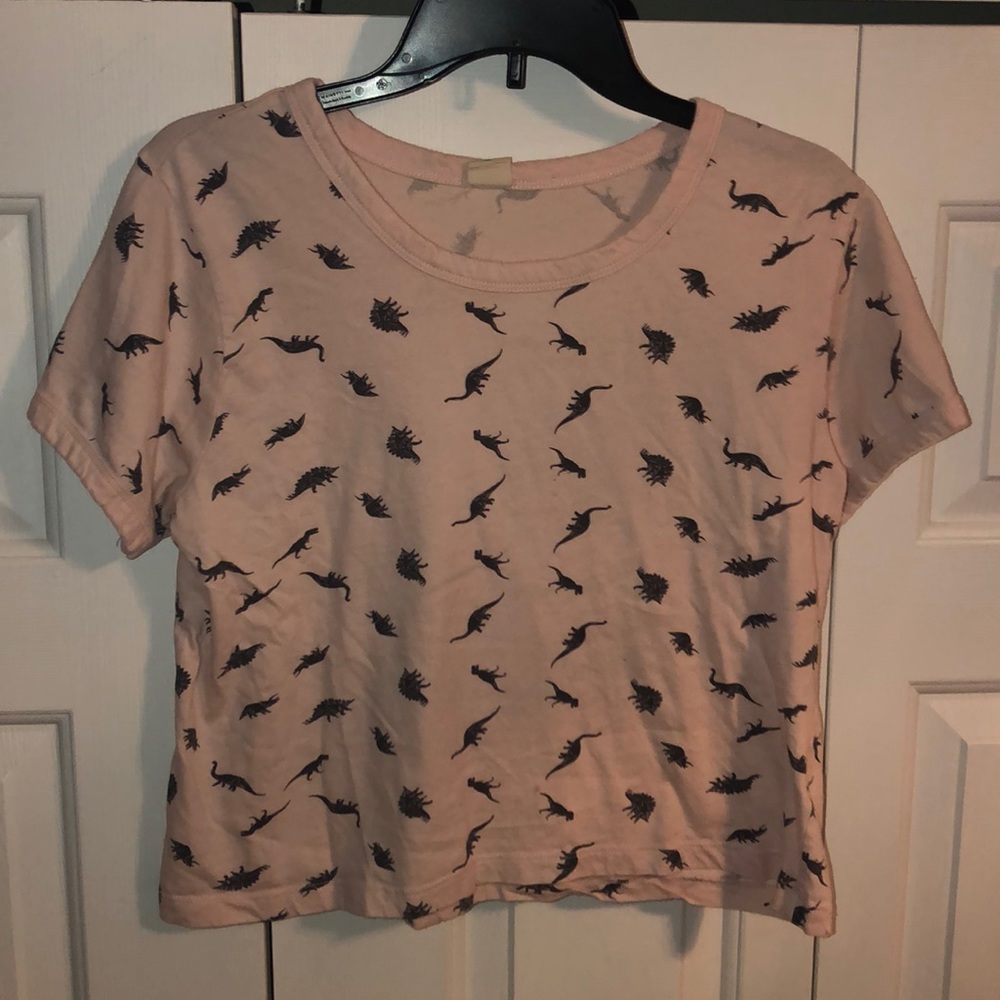Pink dinosaur print crop top